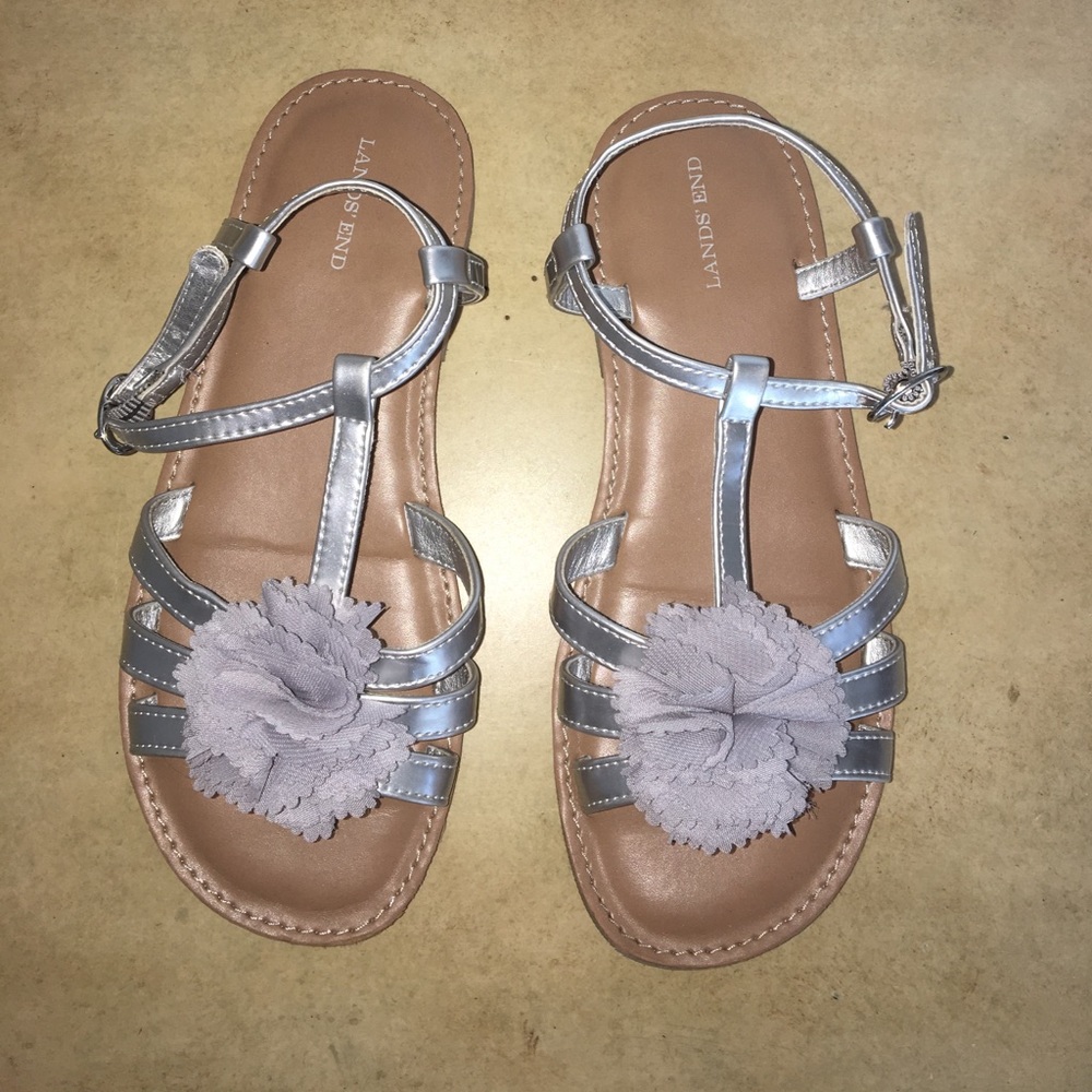 Land's End Silver Sandals with Flower Detail