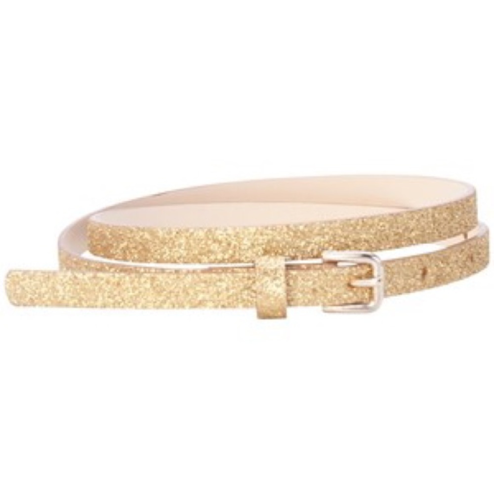 Two Skinny Glitter Belts Black & Gold