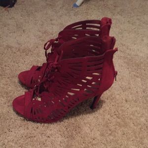 Red caged heels size 8