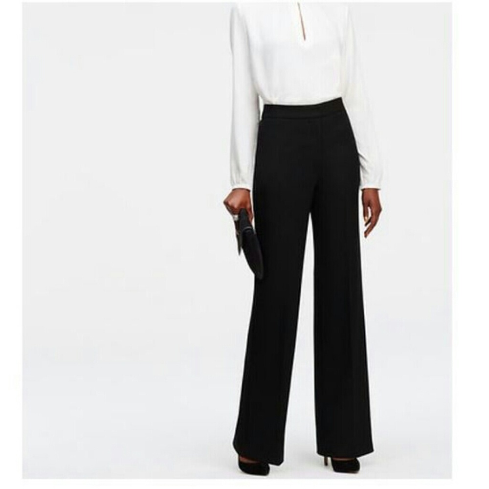 ann taylor black rayon wide leg side zip pants