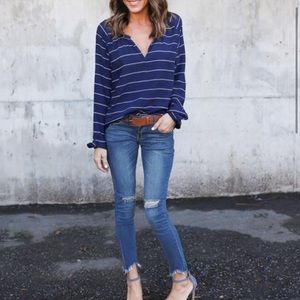 Navy striped blouse. Never worn! Make an offer.