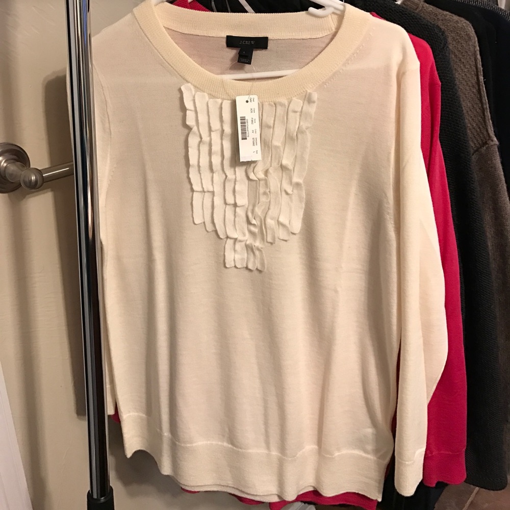 J Crew off white Tippi sweater with ruffles