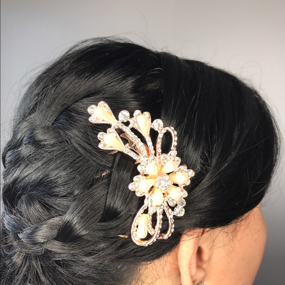Bridal comb pearl and rose gold