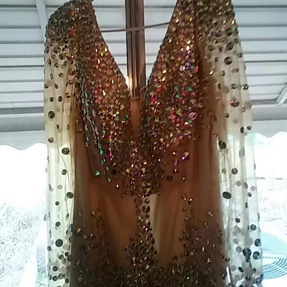 Beige Crystal Prom Dress
