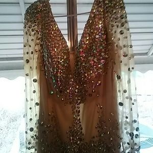 Beige Crystal Prom Dress