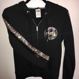 NEW PINK Victoria's Secret New Bling Zip-Up Hoodie