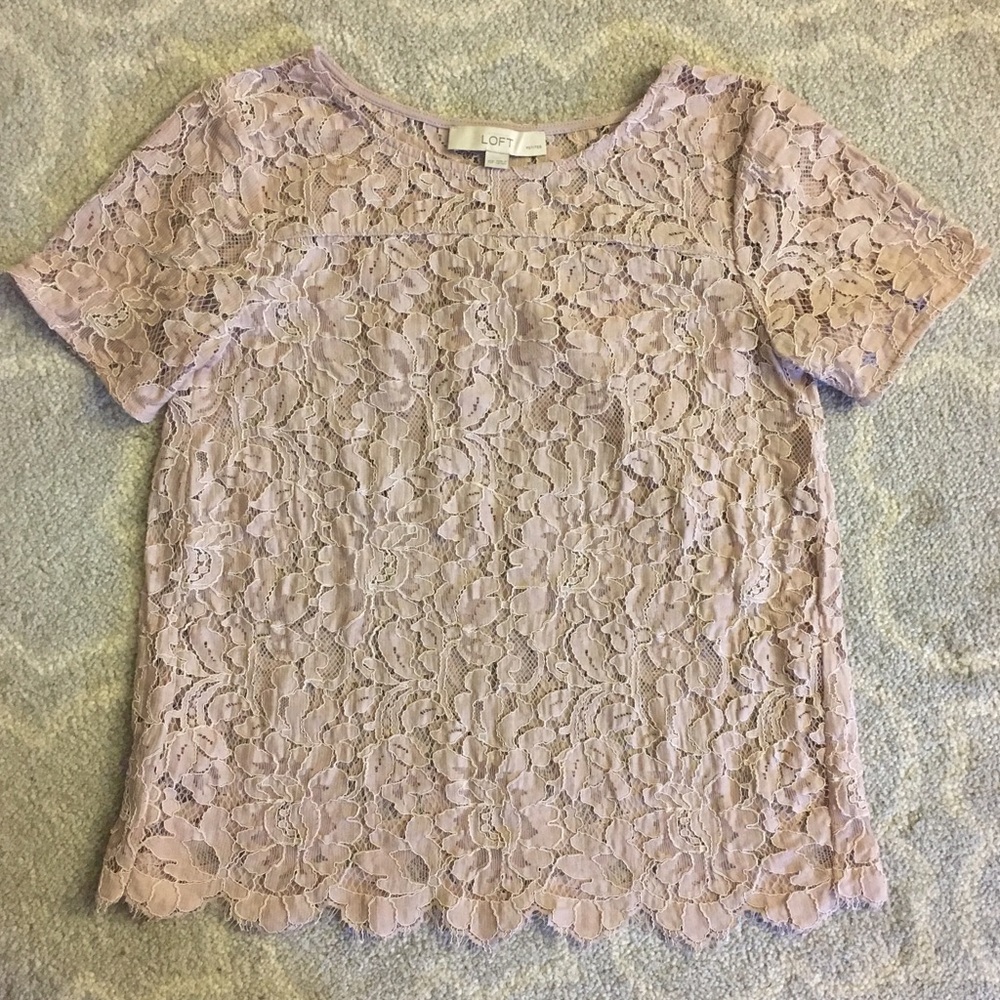Ann Taylor LOFT Petite Lace Tee XSP, Lilac Shaddow
