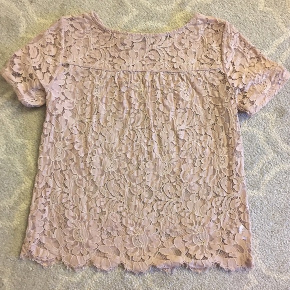 Ann Taylor LOFT Petite Lace Tee XSP, Lilac Shaddow - Picture 2 of 2