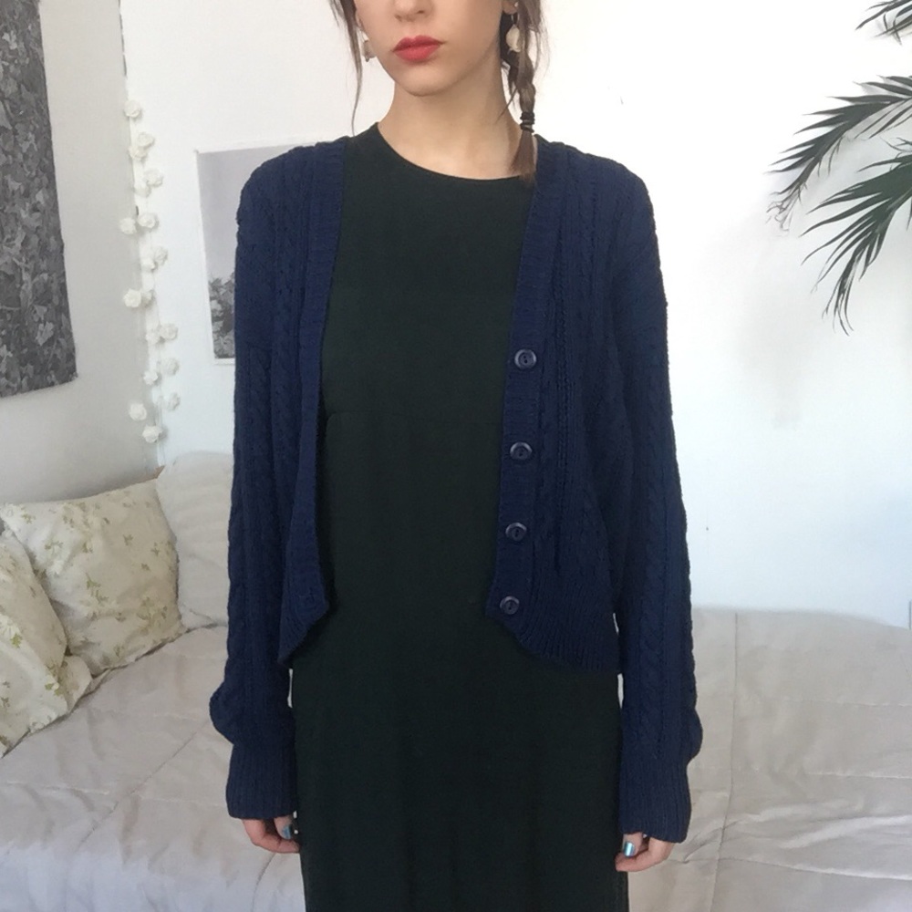 Vintage Navy Cable-Knit Sweater