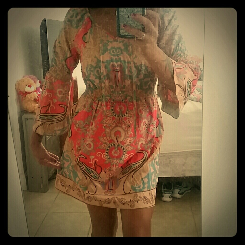 bell sleeve colorful dress