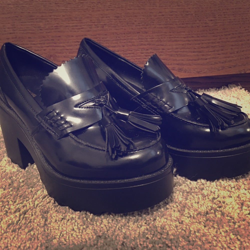 Black platform loafers