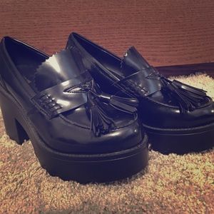 Black platform loafers