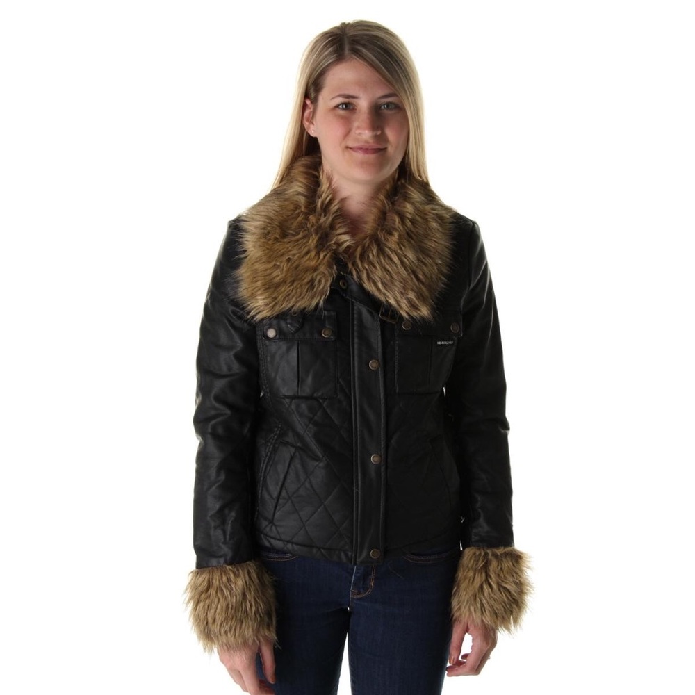 MEMBERS ONLY Womens Quilted Faux Fur Trim Jacket