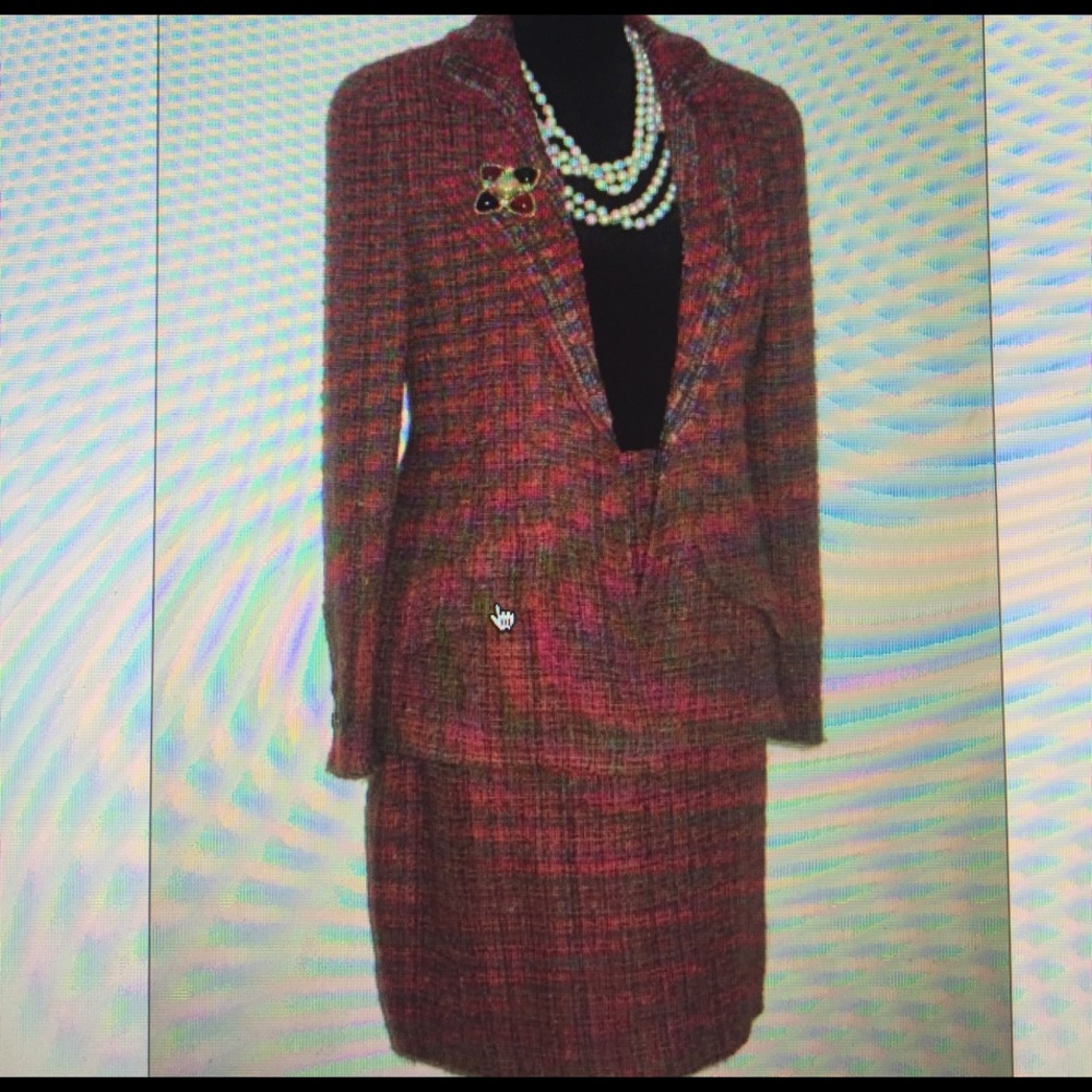 Chanel MultiColor Tweed Jacket Skirt Suit S 4-6 40