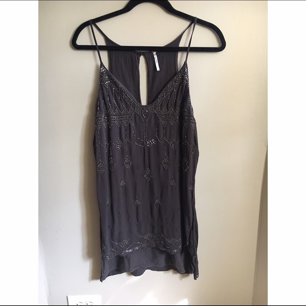 Free People cool grey beaded hi-low tank top