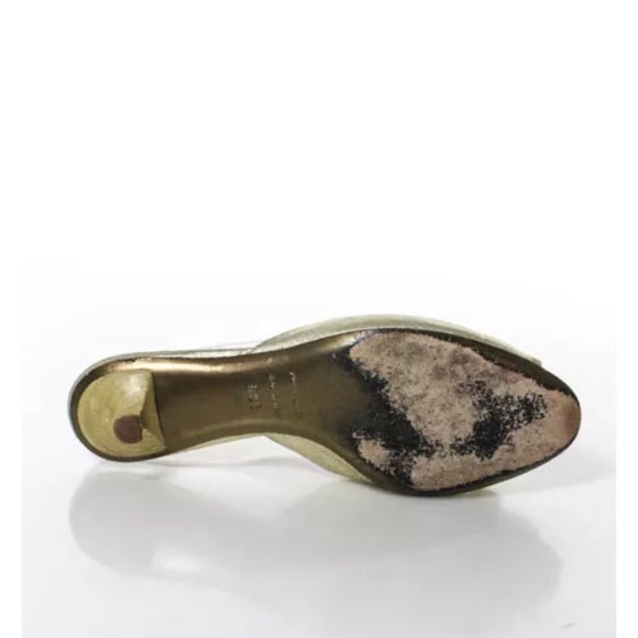 VINTAGE JUDITH LEIBER GOLD PEEP TOE HEELS SZ 6.5 - Picture 5 of 7