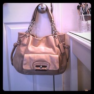 Cream color leather coach purse