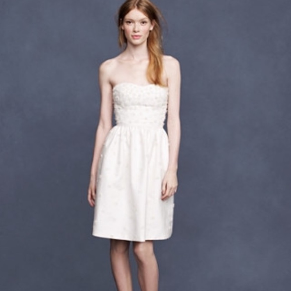 👰JCrew 🍾 Pearl Appliqué Cotton Dress Ivory