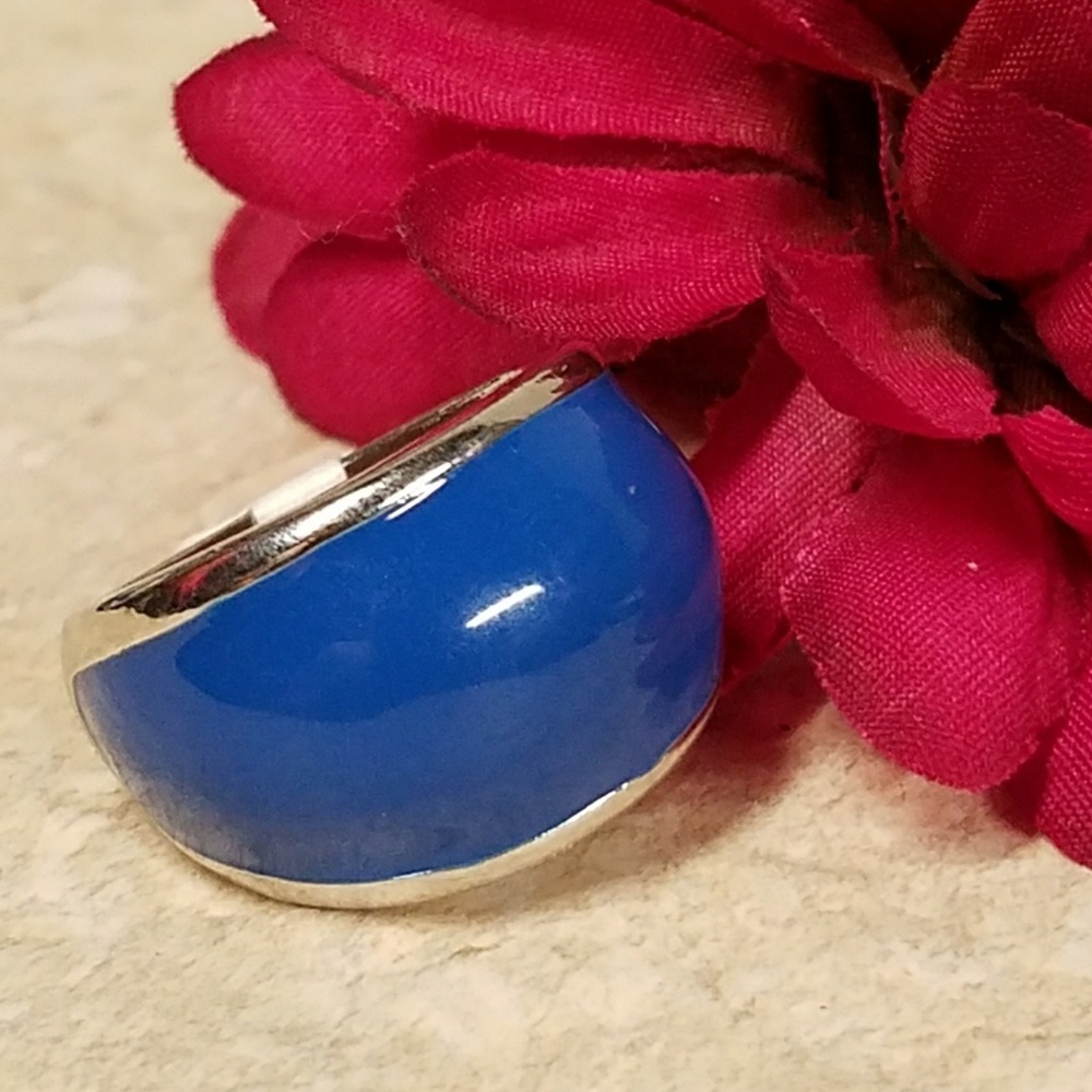 R024 Chunky Blue Enamel & Silver Ring