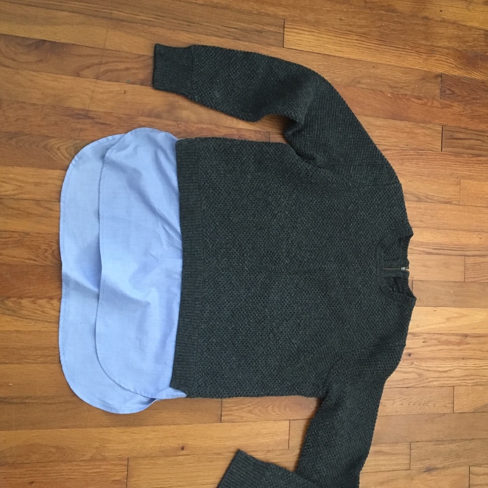 J Crew sweater with shirt layering detail