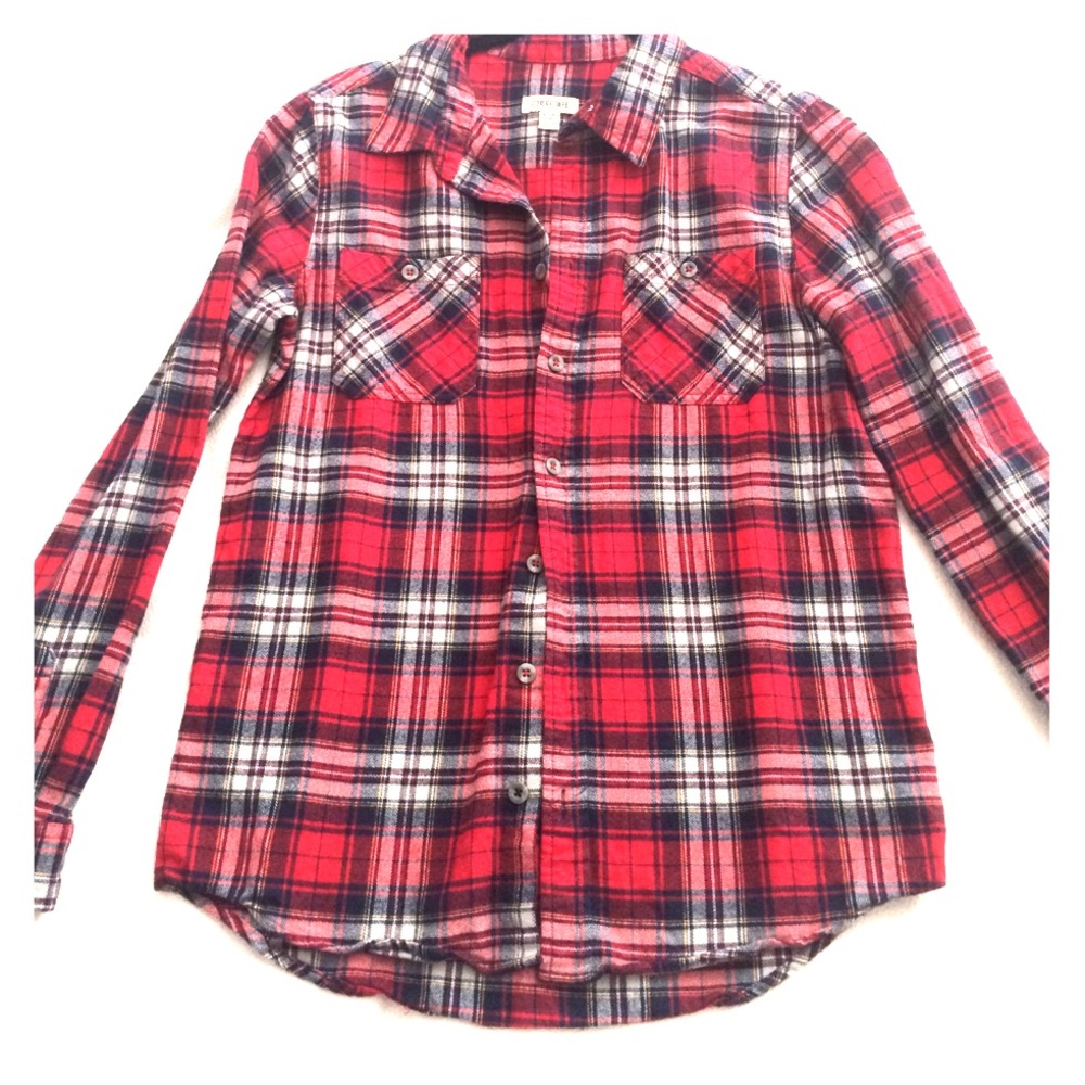 Red & navy flannel button up shirt