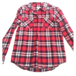 Red & navy flannel button up shirt
