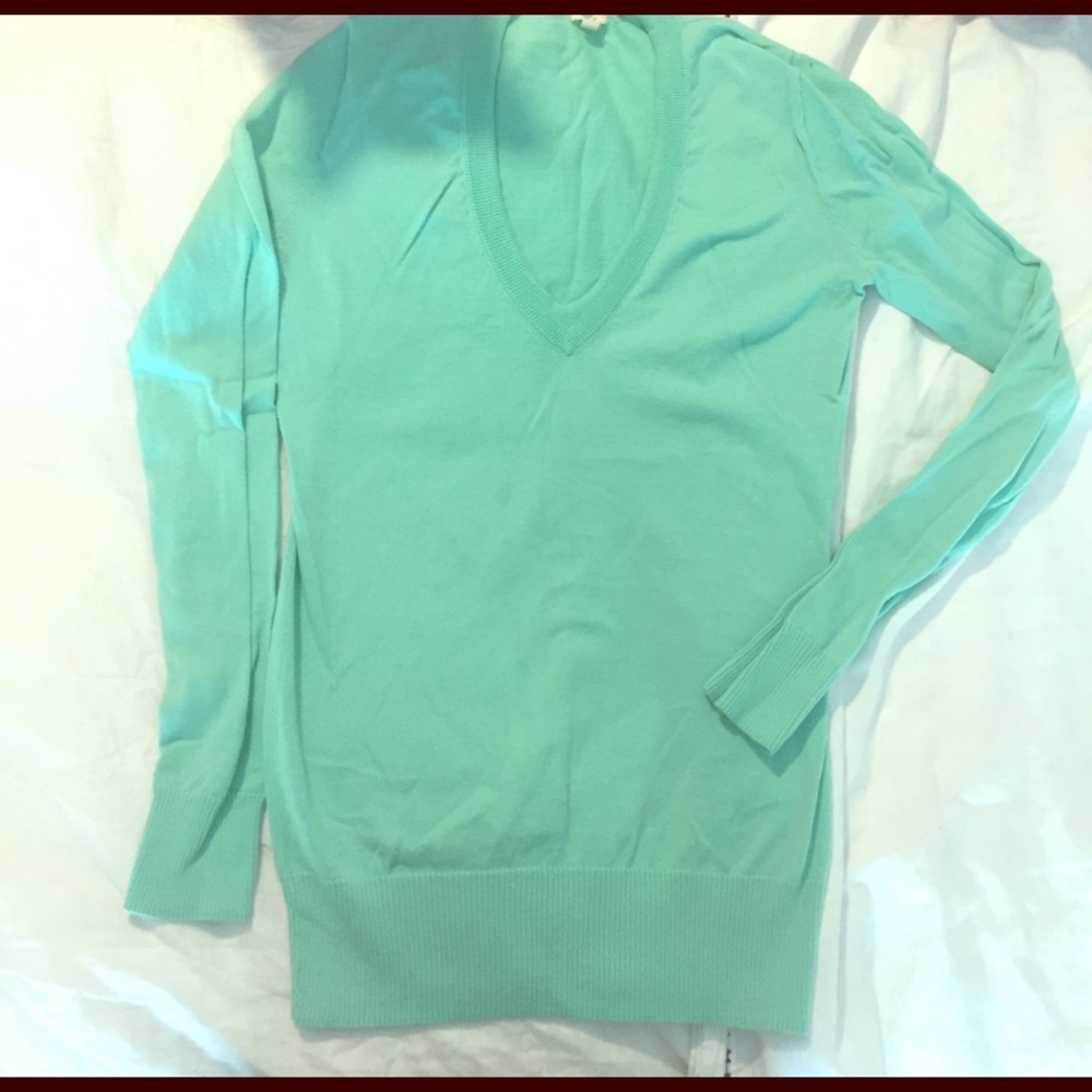 mint green j. crew v-neck sweater