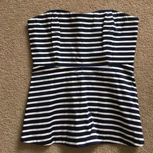 Navy and white peplum sweetheart top!