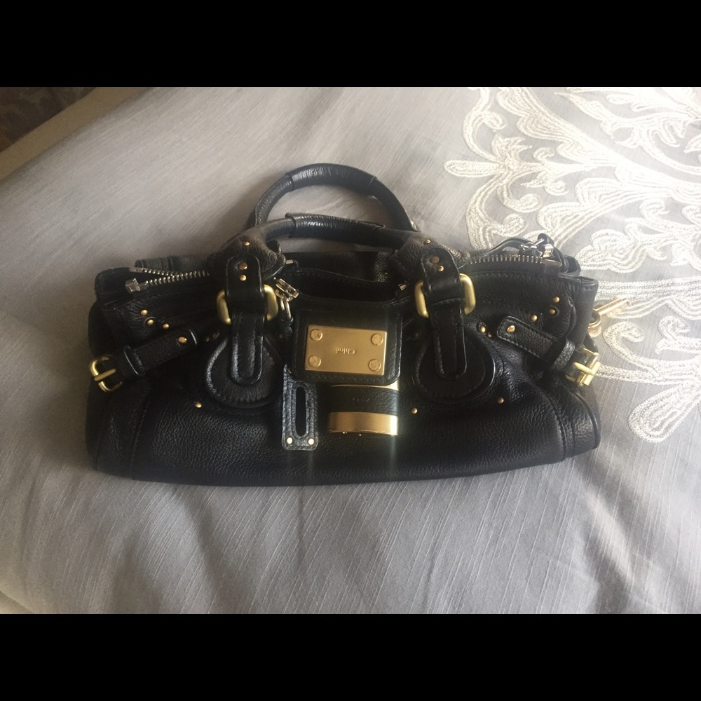 Chloe Paddington Black Leather Gold Padlock
