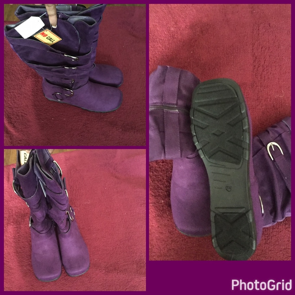 Purple buckle up boots