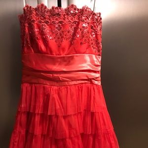 Strapless coral dress