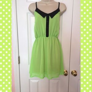 Green Chiffon Dress with Black Accents