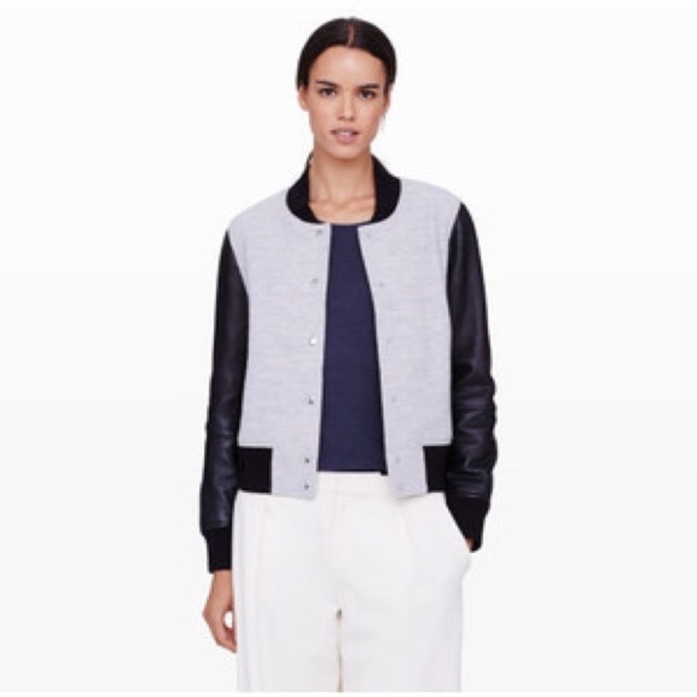 Club Monaco leather and wool Regan Varsity jacket
