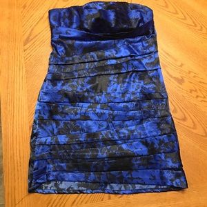 Blue and black strapless dress