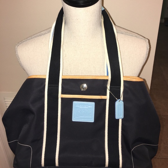 VTG Coach Hamptons Black Nylon Leather Trim Tote - Picture 1 of 5
