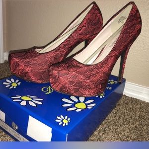 Red&Black Lace Heels