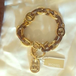 Michael Kors Brown & Gold Tortoise Link Bracelet