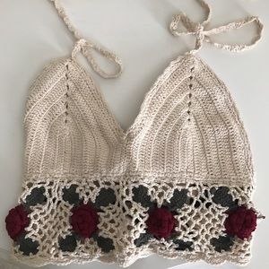 Floral crochet halter crop top