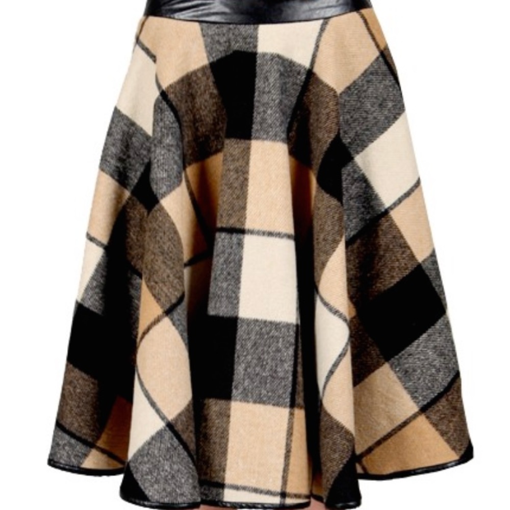 Plaid Skirt with Vegan leather trim