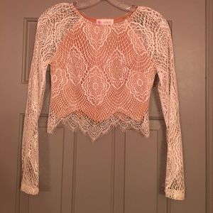 White lace crop top and skirt set