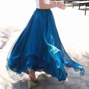 Blue Chiffon Maxi Flowy Skirt