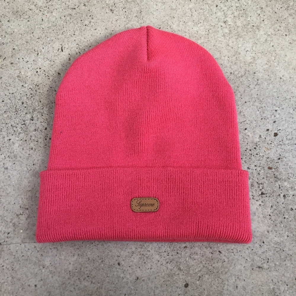 Very rare supreme beanie with leather logo