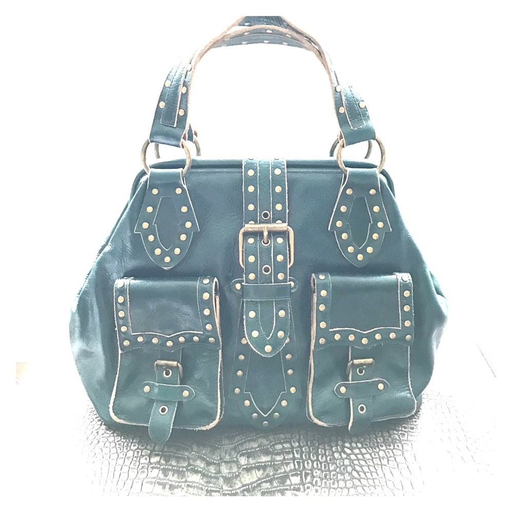 Betsey Johnson TEAL leather studded handbag