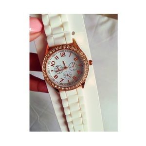 Rose Gold & White Silicon Watch