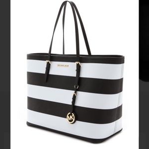 Michael Kors B+W Striped Jet Set Tote