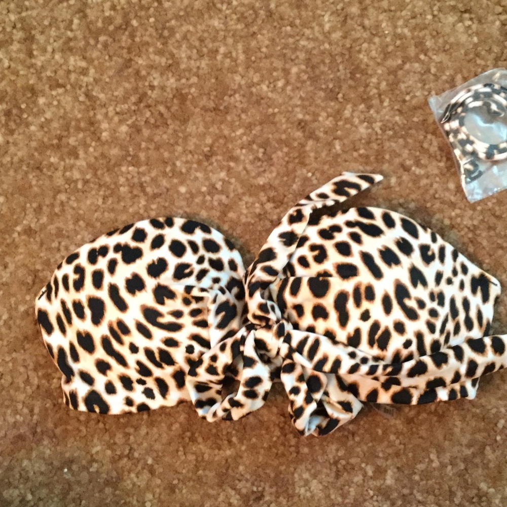VS Pink Leopard Push Up Bandeau Swim Top