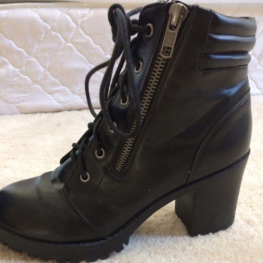Black zip/lace up combat style heeled boots