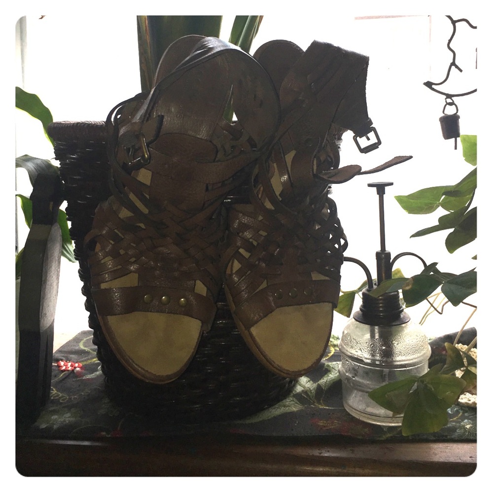 Michael Kors Summer Leather wood heels brass studs