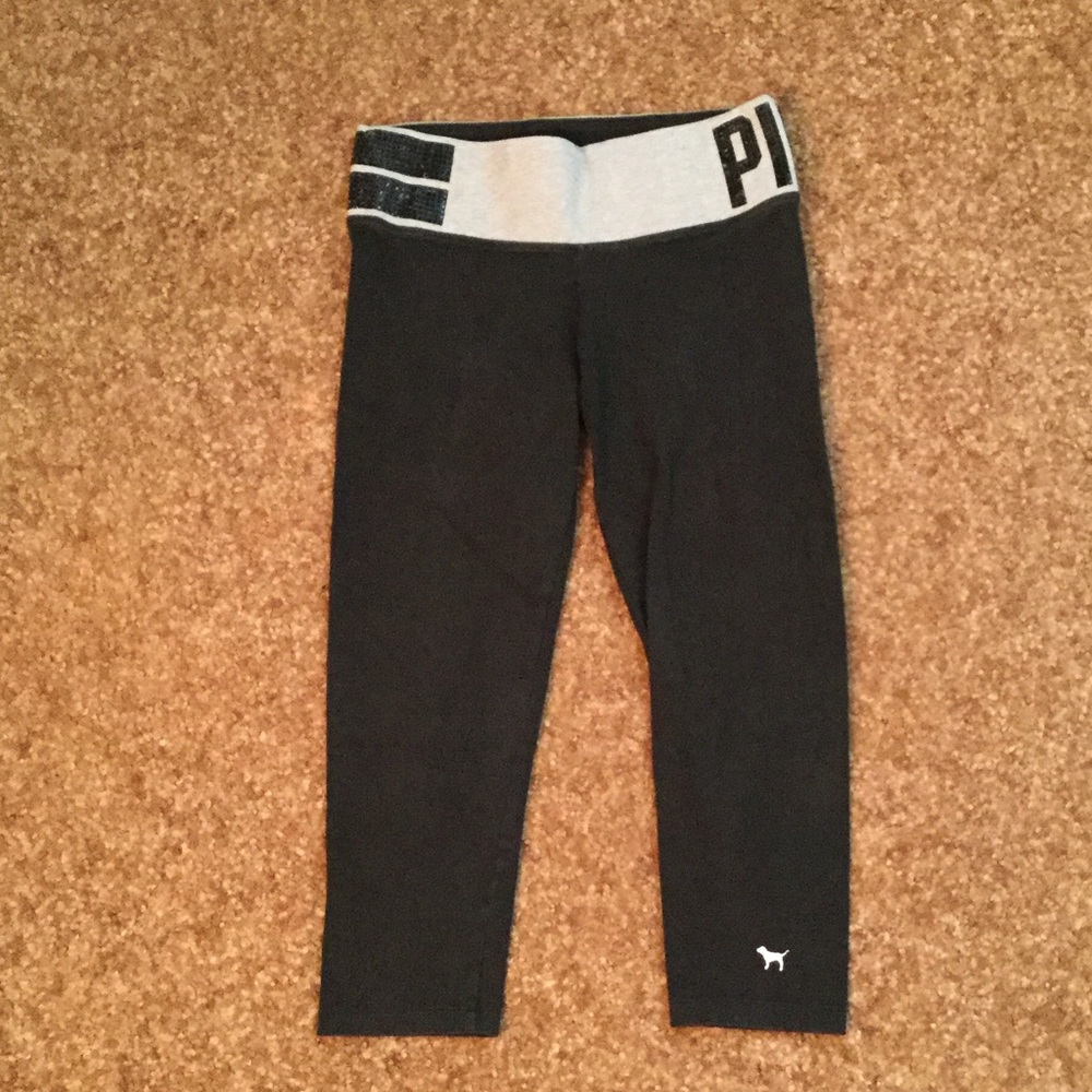VS Pink Flat Band Bling Cropped Cotton Leggings