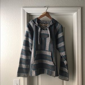 Beachy Striped Blue + Gray Hoodie Poncho